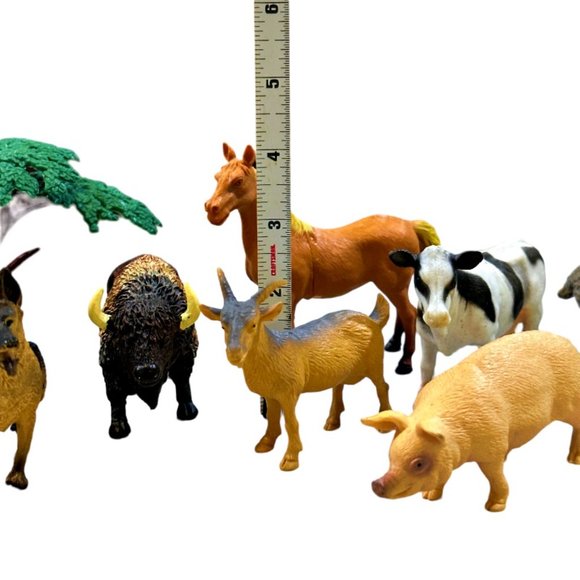 Plastic Down on the Farm Animals - Hard Plastic - Lot of 8 + 2 Trees - Picture 6 of 7